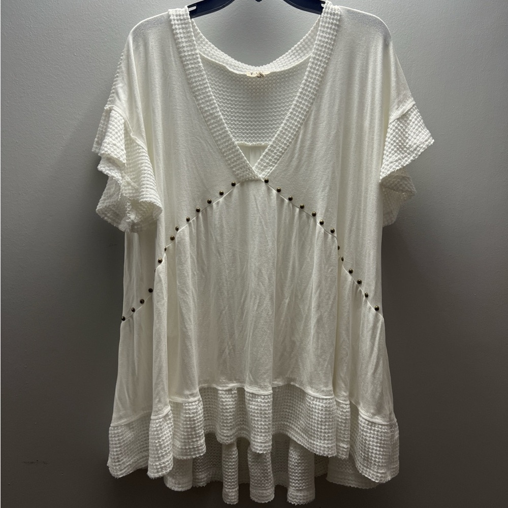 POL White V-Neck Stud-Embellished Tunic